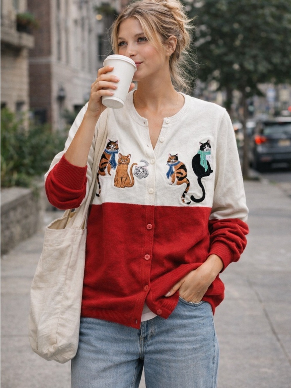 Potpourri Sz Lg Cats Cardigan Sweater